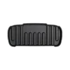 Cast iron grill pan with raised ridges for searing food, horizontal grooved surface and curved edges center-aligned on white background.