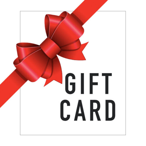 Gift card with a red diagonal ribbon and bow inside a bordered square?