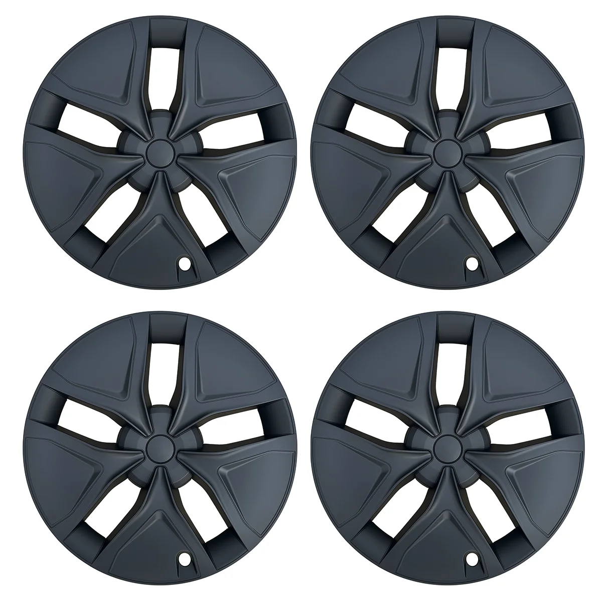 Four identical dark gray car wheel hubcaps arranged in a 2x2 grid.