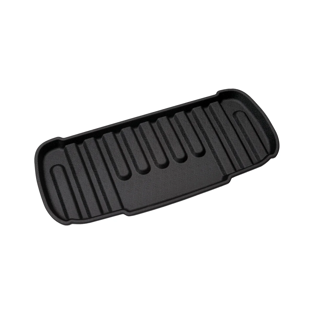 Black rectangular grill pan insert with raised ridges for stovetop searing and grill marks