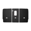 Three-piece set of black rubber car floor mats (driver, center, and passenger) with grooved tread and cutouts for pedals and floor contouring.
