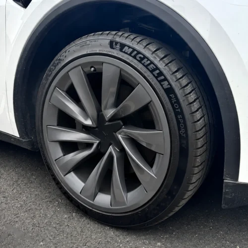 Alternative view of 20" Helix Wheel Edge Cover - Dark Grey ~ Model Y (2026)
